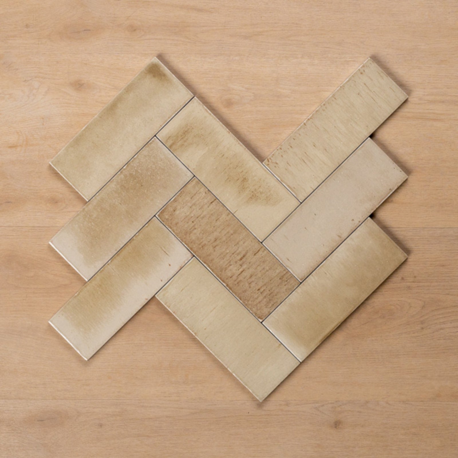 Herringbone Sicily Beige Gloss Bejmat Cushioned Edge Porcelain Tile 75x200mm 720GLEBEG - The Blue Space