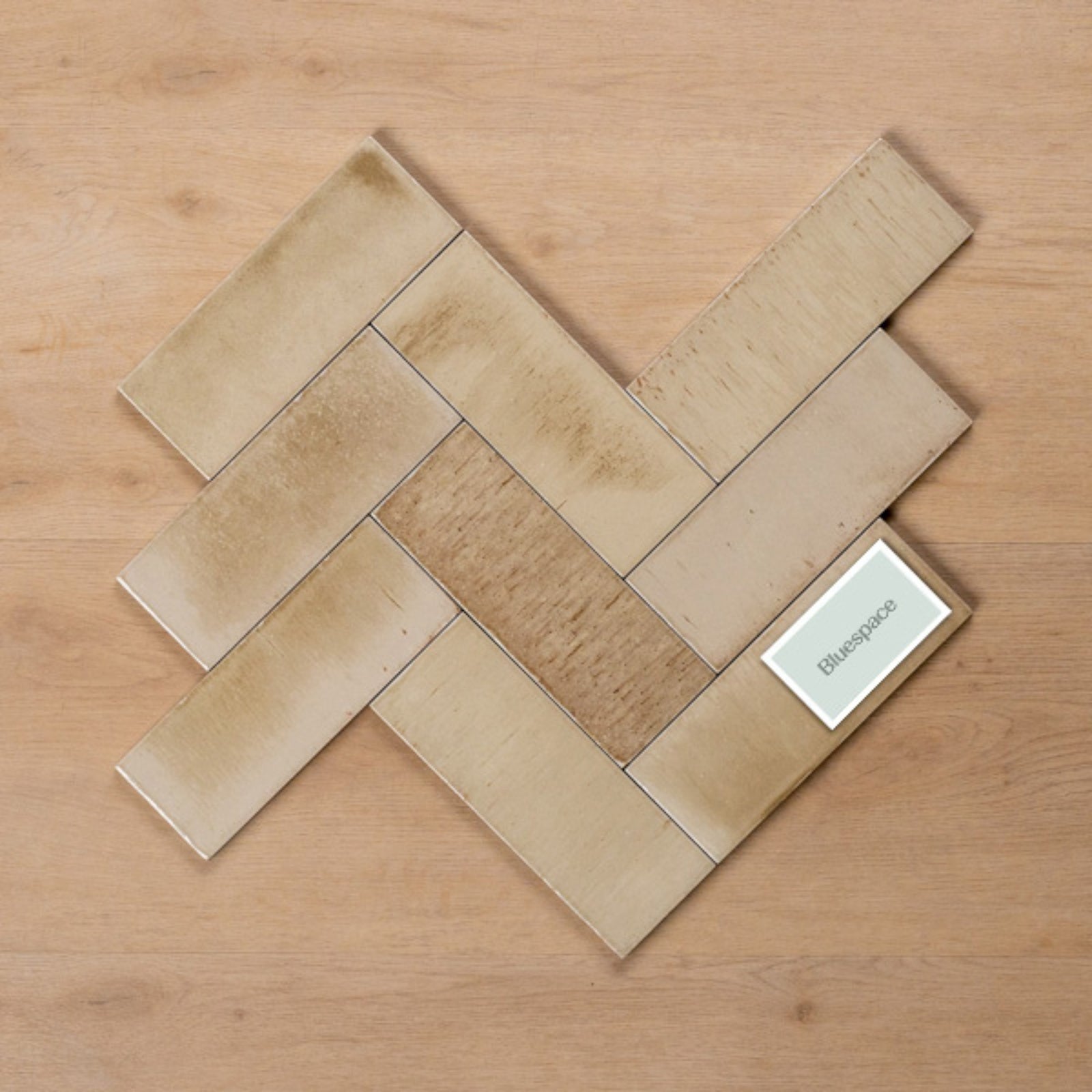 Herringbone TBS Sicily Beige Gloss Bejmat Cushioned Edge Porcelain Tile 75x200mm 720GLEBEG - The Blue Space