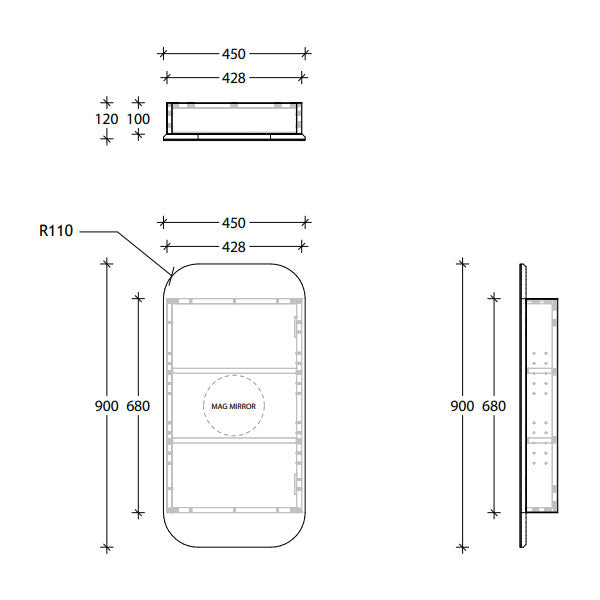 Technical Drawing - ADP Stadium Shaving Cabinet 450mm