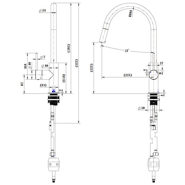 Technical Drawing: Star Mini Pull Out Kitchen Mixer Matte Black
