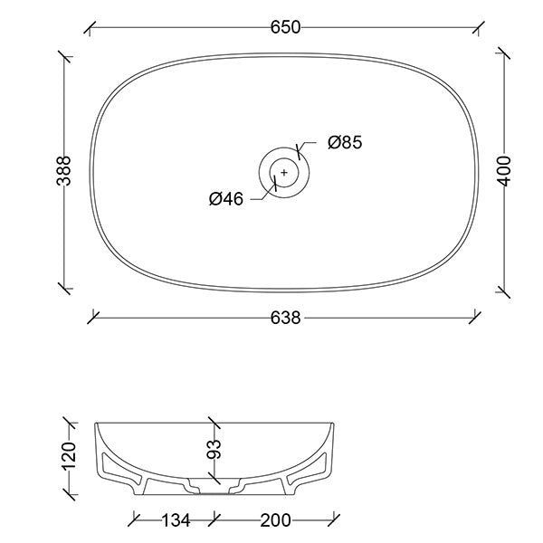 Technical Drawing - Studio Bagno Form Oval Basin