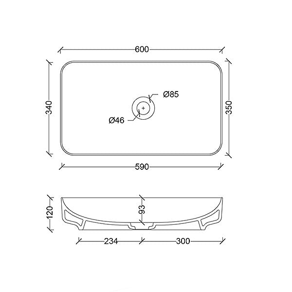 Technical Drawing - Studio Bagno Form Rectangle Basin