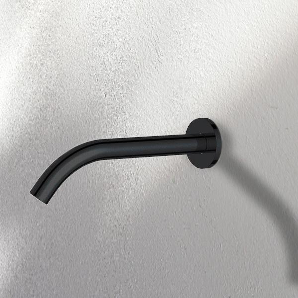Indigo Alisa Bath/Basin 270mm Spout Matte Black on white textured bathroom wall | The Blue Space