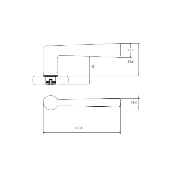 Technical Drawing - Lockwood Hakea L28 Velocity Passage Lever Set Large Round Rose Chrome