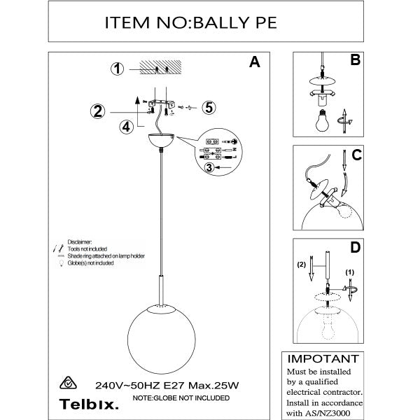 Telbix Bally ES 30cm Pendant - Nickel | The Blue Space