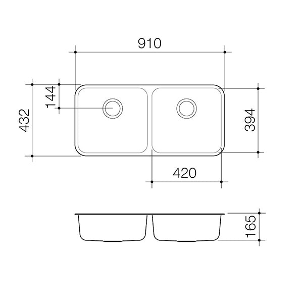 Caroma Contemporary Double Bowl Sink by Caroma - The Blue Space Technical Drawing