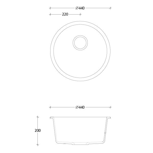 ADP Bellevue Round Sink Matte White Technical Drawing - The Blue Space