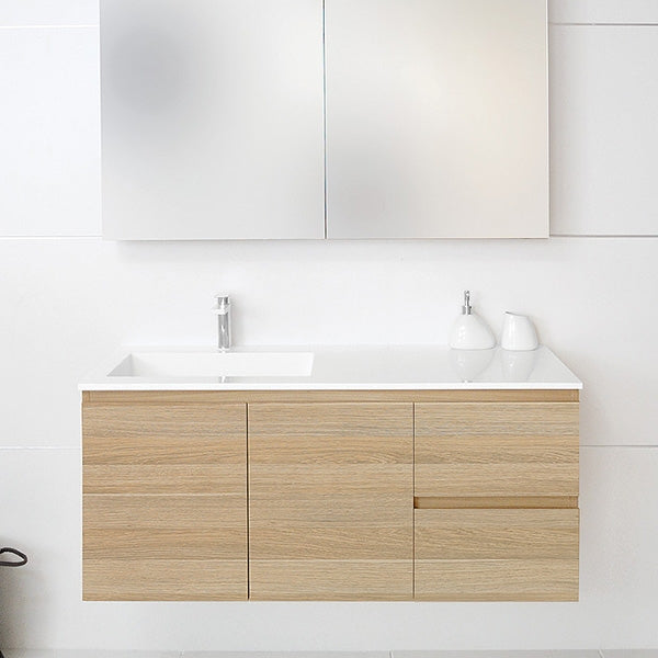 ADP Glacier Lite Door and Drawer 1200mm Vanity with Cast Marble Left Hand Bowl Offset Top