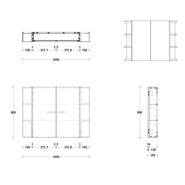 ADP Glacier Lite Double Shelf Shaving Cabinet 1050mm Technical Drawing - Online at The Blue Space