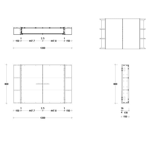 ADP Glacier Lite Double Shelf Shaving Cabinet 1200mm Technical Drawing - Online at The Blue Space