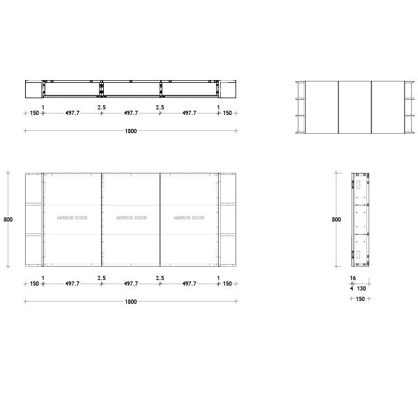 ADP Glacier Lite Double Shelf Shaving Cabinet 1800mm Standard Hinged Technical Drawing - Online at The Blue Space