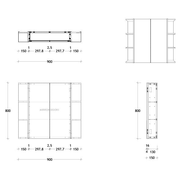 ADP Glacier Lite Double Shelf Shaving Cabinet 900mm Technical Drawing - Online at The Blue Space
