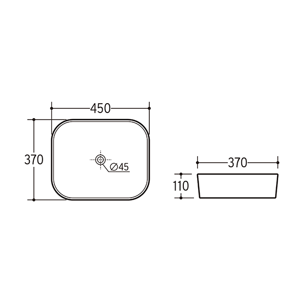 ADP Louie Above Counter Basin - The Blue Space - Technical Drawing