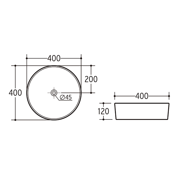 ADP Robbie Above Counter Basin - The Blue Space - Technical Drawing