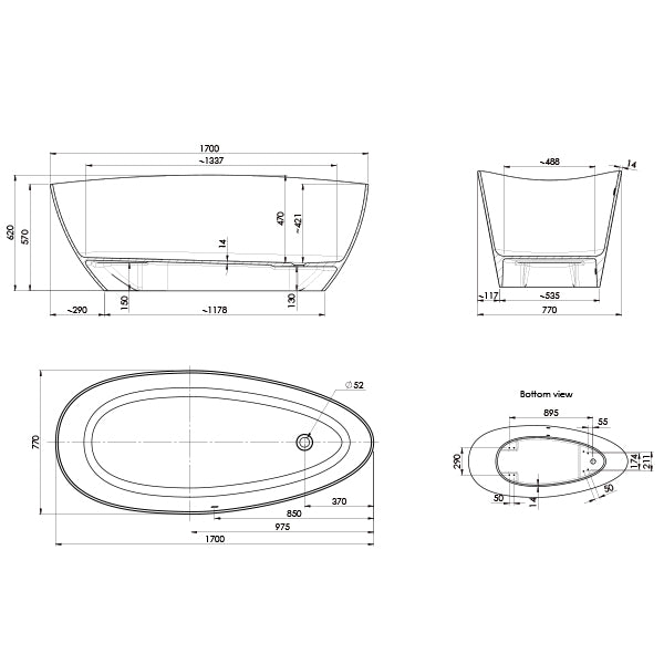 ADP Tranquil Plus Matte Finish Freestanding Bath 1700mm - The Blue Space