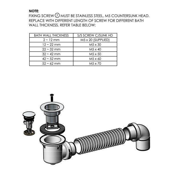 ART Australia Bath Bend Pop Down and Connector Technical Drawing - The Blue Space
