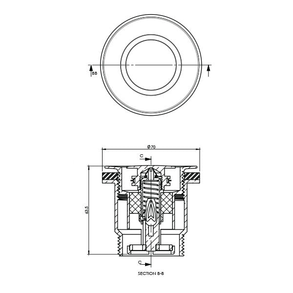 ART Australia Bath Pop Down Plug and Waste 40mm Technical Drawing - The Blue Space