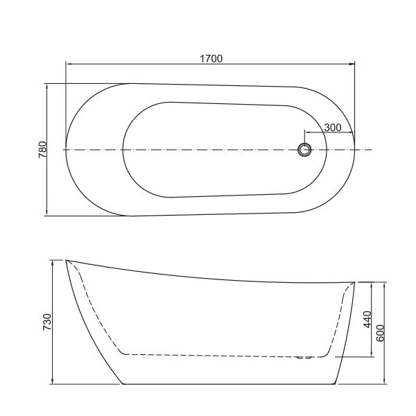 BelBagno Romano Freestanding Bath White BB15-1700 Technical Drawing - The Blue Space
