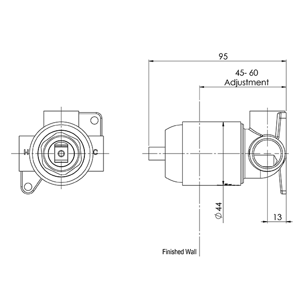Phoenix Shower/Wall Mixer Body Technical Drawing at The Blue Space