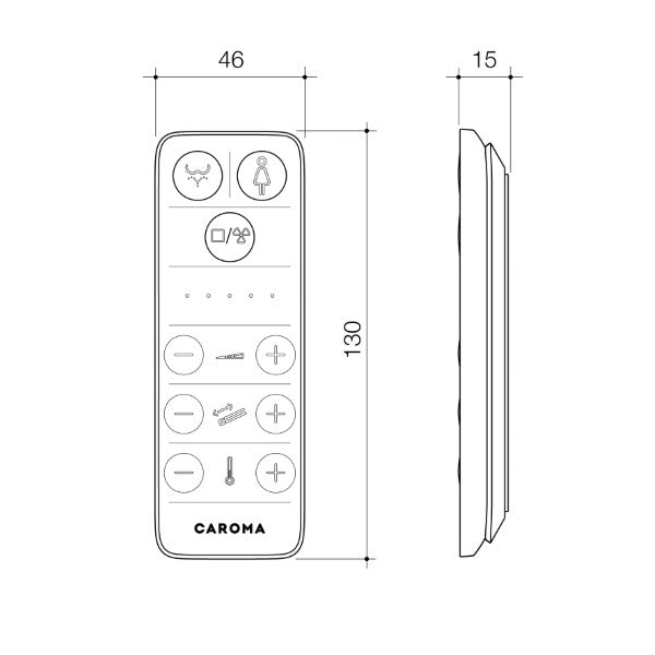 Caroma Bidet Seat Remote Control Technical Drawing | The Blue Space