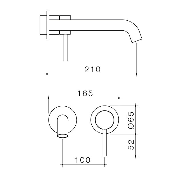 Caroma Liano II 210mm Wall Basin/Bath Mixer Set Technical Drawing - The Blue Space