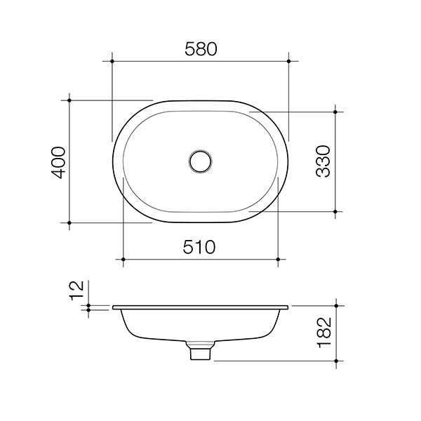 Caroma Liano II 580mm Pill Under Over Counter Basin Technical Drawing - The Blue Space