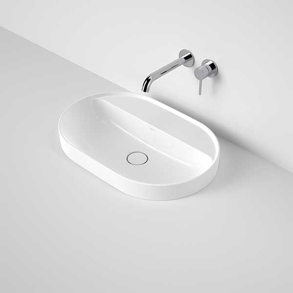 Caroma Liano II 600mm Pill Inset Basin With Tap Landing 0TH - White - The Blue Space
