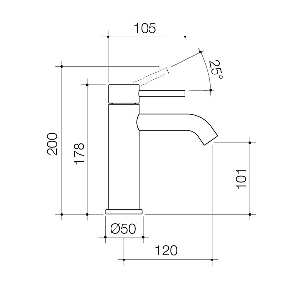 Caroma Liano II Basin Mixer Technical Drawing - The Blue Space