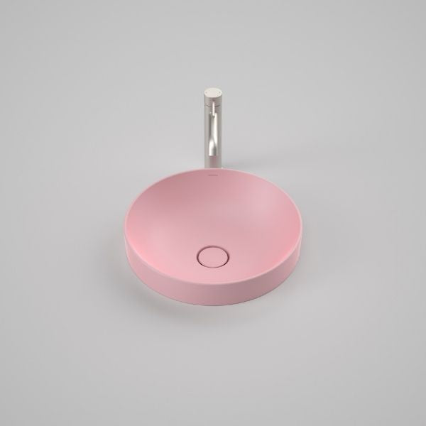 the blue space caroma liano ii 400mm round inset basin matte pink