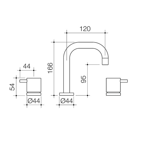 Caroma Luna Lever Basin Tap Set Technical Drawing - The Blue Space