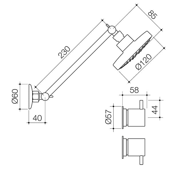 Caroma Luna Lever Shower Tap Set Technical Drawing - The Blue Space