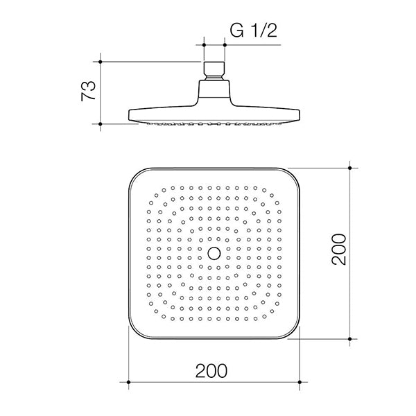 Caroma Luna Overhead Shower Head Technical Drawing - The Blue Space