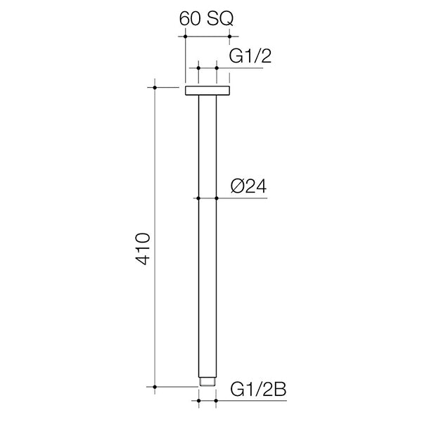 Caroma Luna Straight Arm 410mm Technical Drawing - The Blue Space