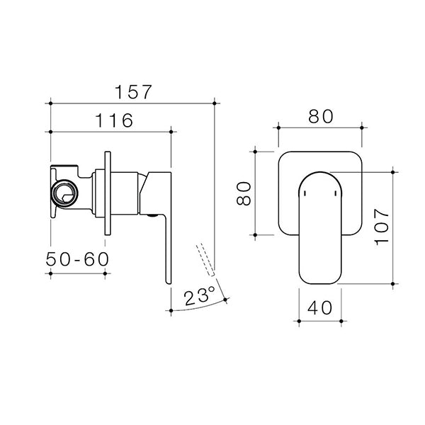 Caroma Luna Bath/Shower Mixer Technical Drawing - The Blue Space