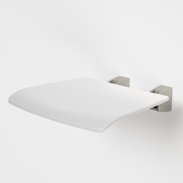 Caroma Opal Support Shower Seat Folding Brushed Nickel/White - The Blue Space