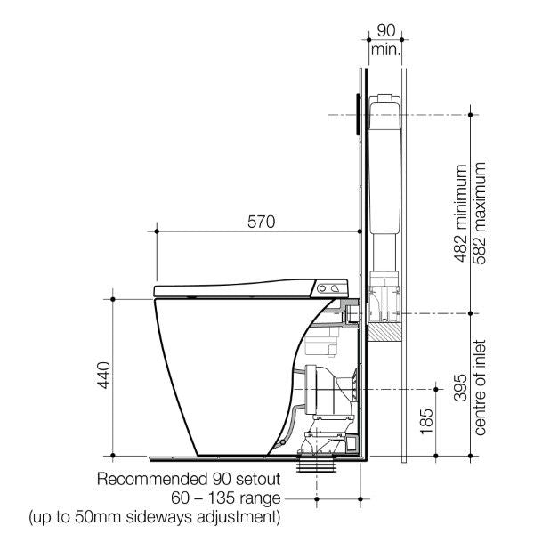 Technical Drawing; Caroma Urbane II Invisi Series II Wall Faced Bidet Suite