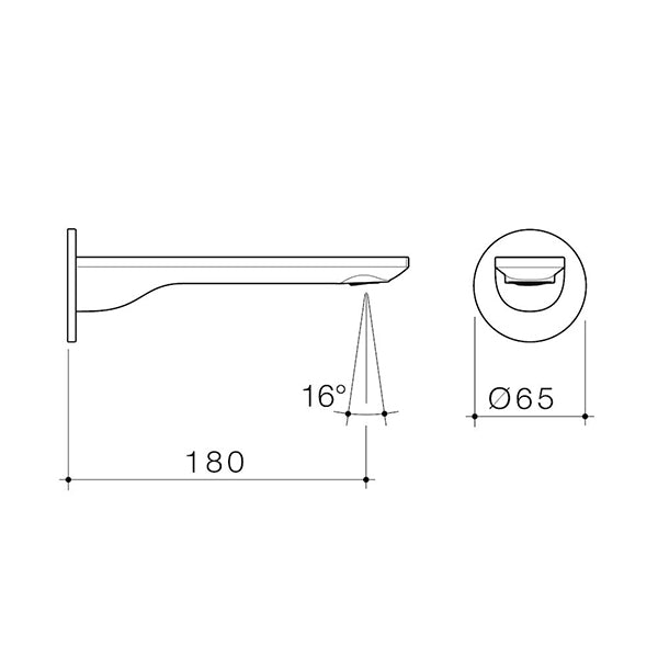Caroma Urbane II Round 180mm Basin/Bath Outlet Technical Drawing - The Blue Space