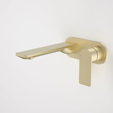 Caroma Urbane II 180mm Wall Basin/Bath Mixer Round Brushed Brass - The Blue Space