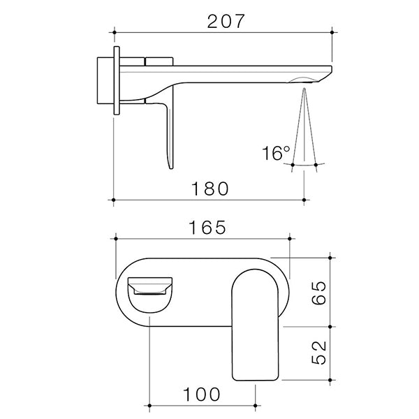 Caroma Urbane II 180mm Wall Basin/Bath Mixer Chrome Technical Drawing - The Blue Space