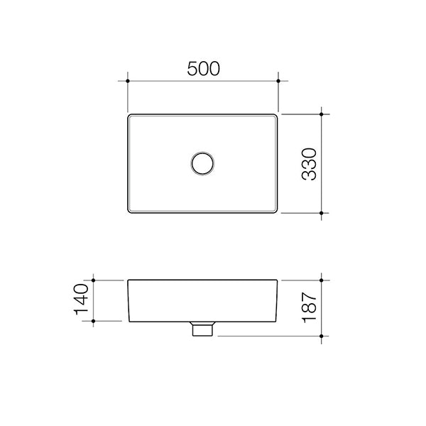 Caroma Urbane II Above Counter Basin Technical Drawing - The Blue Space