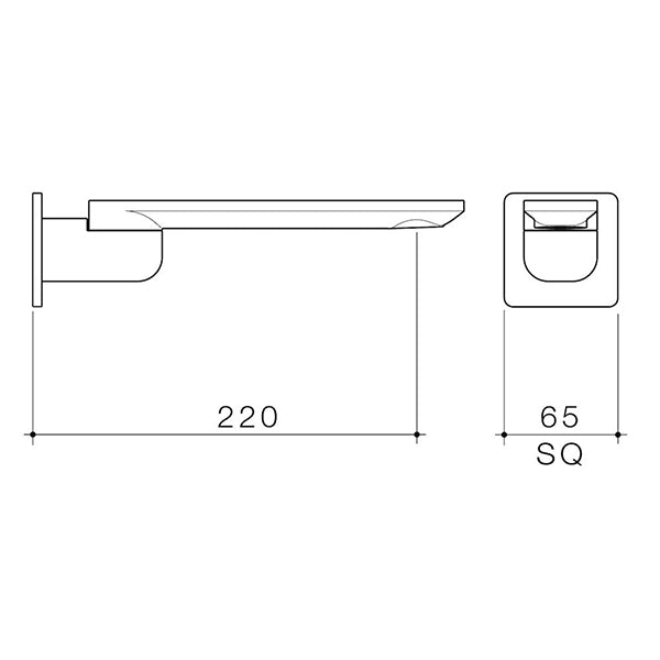 Caroma Urbane II 220mm Square Bath Swivel Outlet Technical Drawing - The Blue Space