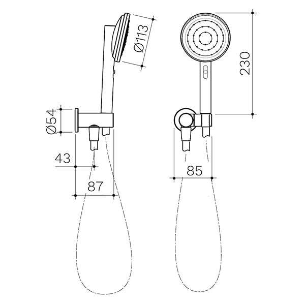 Caroma Urbane II Hand Shower Technical Drawing - The Blue Space