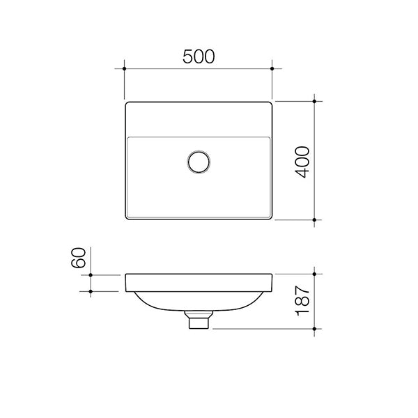 Caroma Urbane II Inset Basin w/ Tap Landing Technical Drawing - The Blue Space