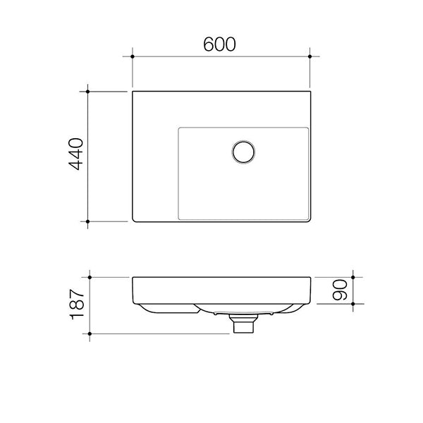 Caroma Urbane II Left Hand Shelf Wall Basin Technical Drawing - The Blue Space