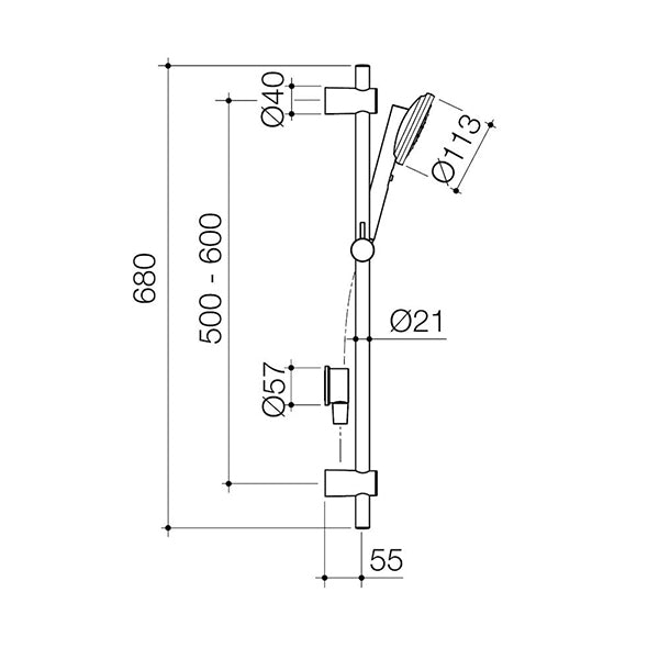 Caroma Urbane II Rail Shower Technical Drawing - The Blue Space