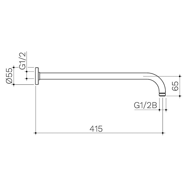 Caroma 415mm Right Angled Shower Arm - Brushed Brass
