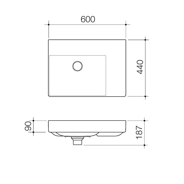 Caroma Urbane II Right Hand Shelf Wall Basin Technical Drawing - The Blue Space