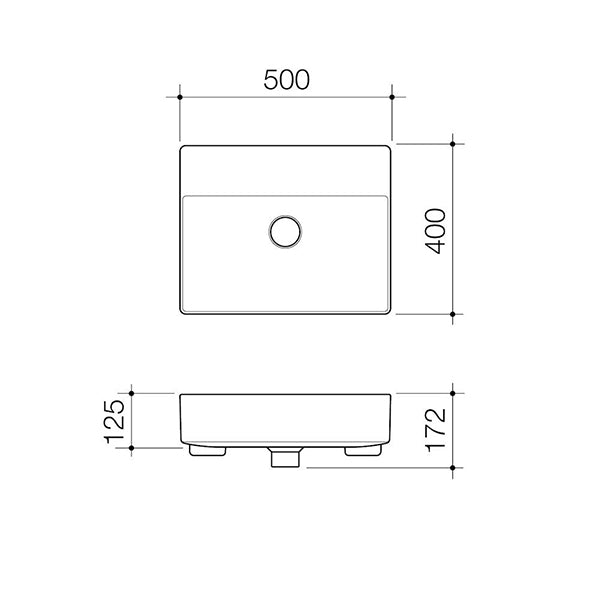 Caroma Urbane II Semi Recessed Basin Technical Drawing - The Blue Space