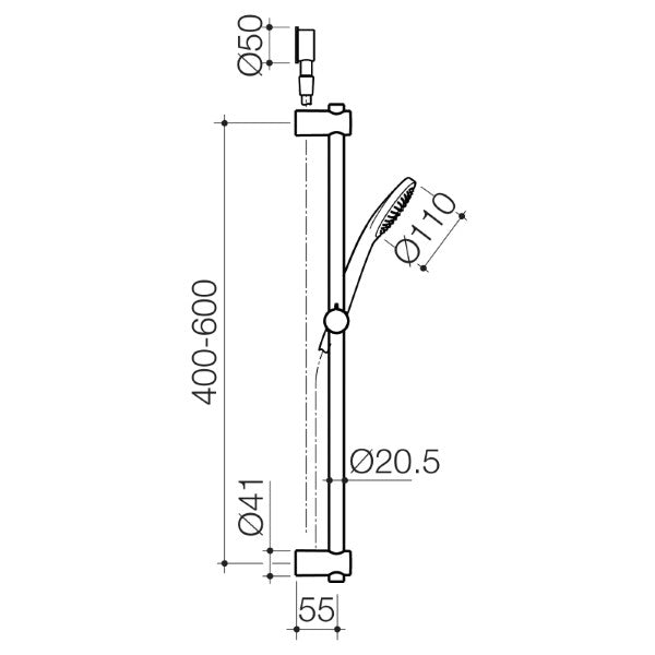 Technical Drawing: Clark Round II Rail Shower