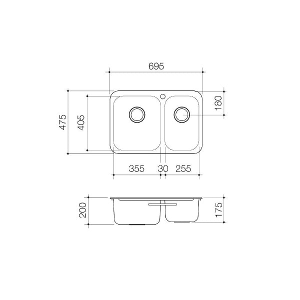 Clark Polar 1.5 Left Hand Bowl Overmount 0TH Kitchen Sink Technical Drawing - The Blue Space